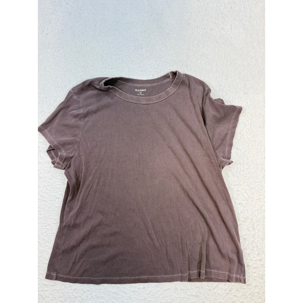 Old Navy Snug Rib-Knit Short Sleeve Crew Neck Tee Brown XXL